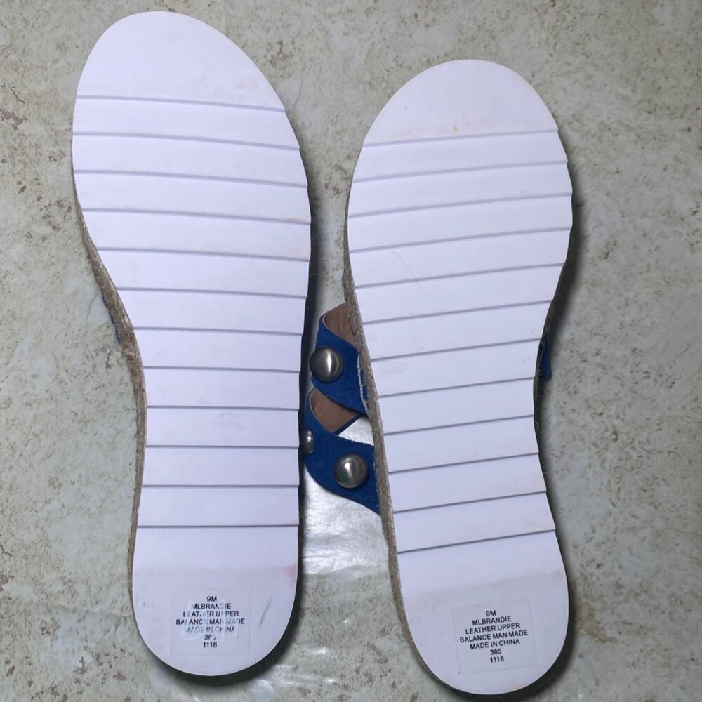 Womens Studded Blue Suede Espadrille Sandals Jute Sole White Outsole - Size 9 - Picture 7 of 8